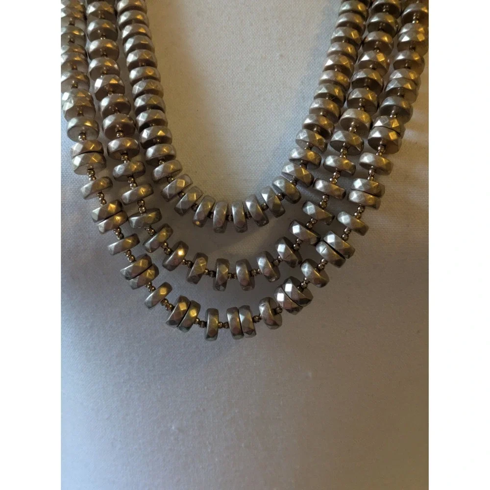 Chicos Multi Strand Statement Necklace In Matte Gold Tone Chunky Round Discs 26